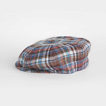 Brown Multicolour Check Silk, Linen & Wool Gatsby Cap