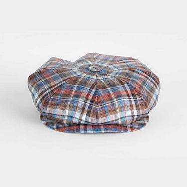 Brown Multicolour Check Silk, Linen & Wool Gatsby Cap