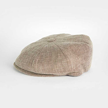 Brown Plain Micro Houndstooth Cotton & Linen Mix Gatsby Cap