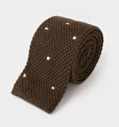 Brown & White Spot Knitted Cashmere Tie