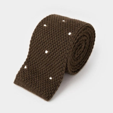 Brown & White Spot Knitted Cashmere Tie