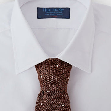 Brown & White Spot Knitted Silk Tie