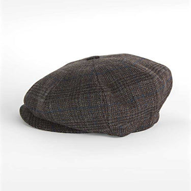 Brown With Blue POW Check Wool & Cashmere Gatsby Cap