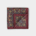 Burgundy & Gold Bird Motif Wool & Silk Blend Pocket Square