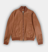 Camel Real Leather Olimpo Bomber Jacket