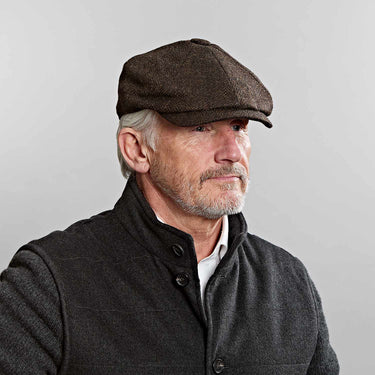 Chocolate Brown Herringbone Wool Gatsby Cap