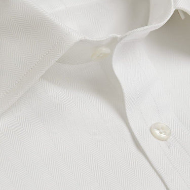 Classic Fit, Classic Collar, 2 Button Cuff Shirt in a Plain White Herringbone Cotton