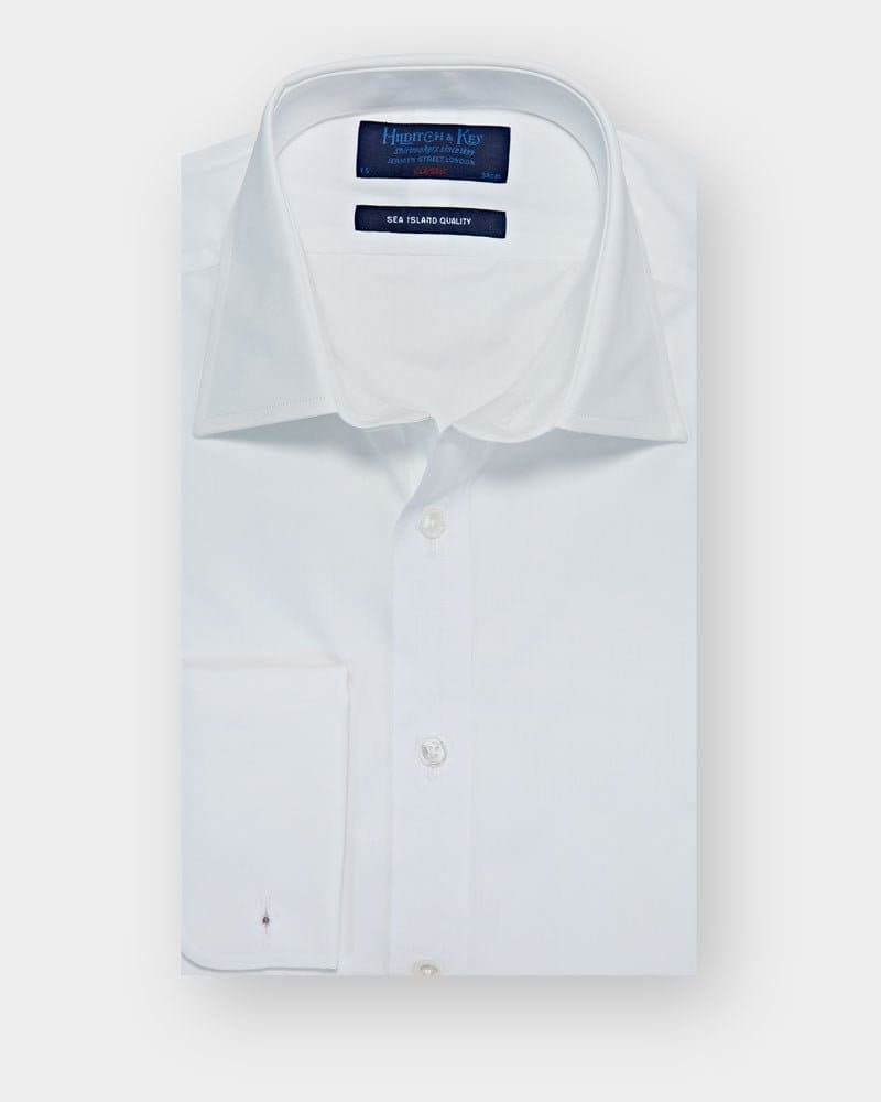 Classic Fit, Classic Collar, Double Cuff, Plain White Sea Island Quality Poplin Shirt