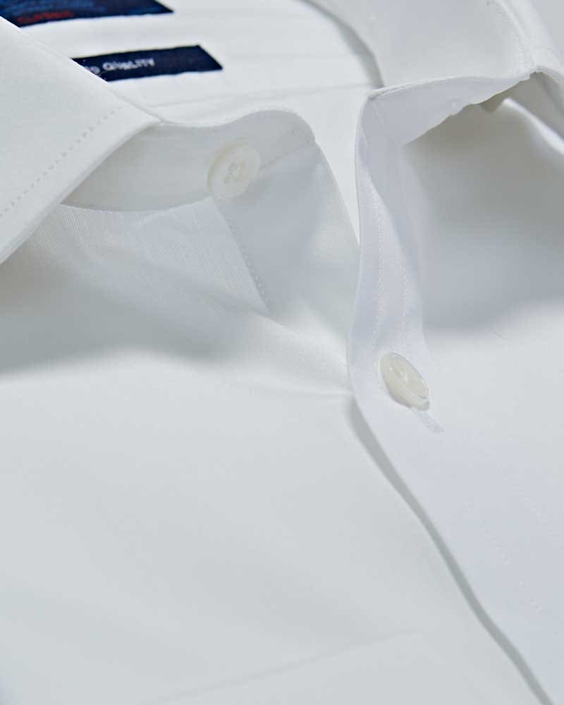 Classic Fit, Classic Collar, Double Cuff, Plain White Sea Island Quality Poplin Shirt