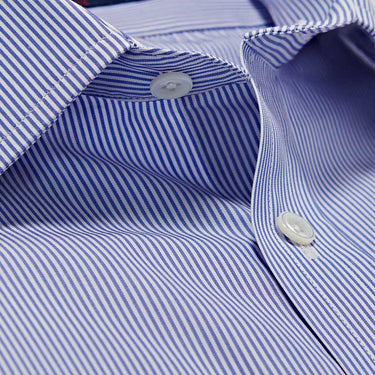 Classic Fit, Classic Collar, Double Cuff Shirt in a Blue & White Fine Bengal Poplin Cotton