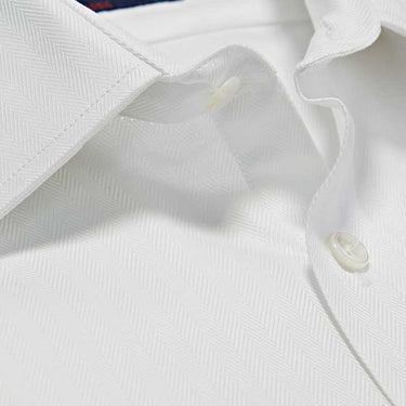 Classic Fit, Classic Collar, Double Cuff Shirt in a Plain White Herringbone Cotton