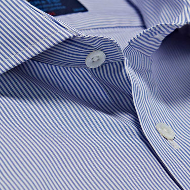 Classic Fit, Cut-away Collar, Double Cuff Shirt in a Blue & White Fine Bengal Poplin Cotton