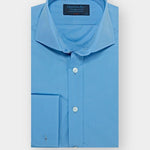 Classic Fit, Cut-away Collar, Double Cuff Shirt in a Plain Blue Poplin Cotton