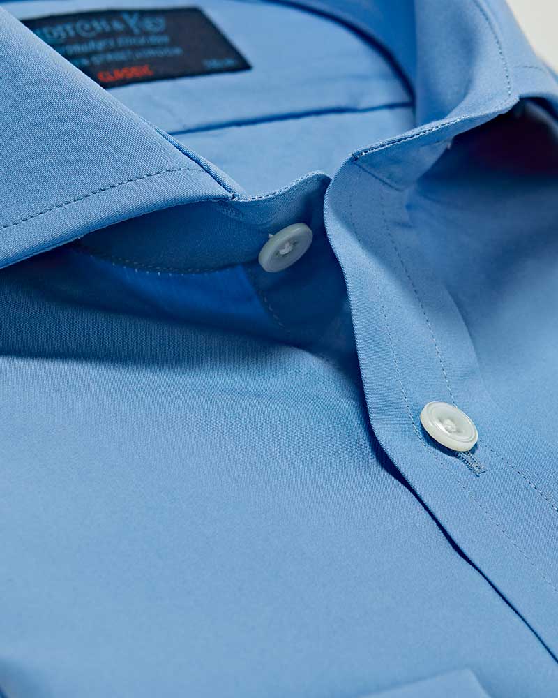 Classic Fit, Cut-away Collar, Double Cuff Shirt in a Plain Blue Poplin Cotton