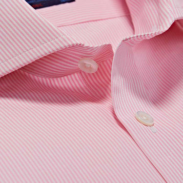 Classic Fit, Cutaway Collar, Double Cuff Shirt In Pink Fine Bengal Stripe