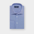 Classic Fit Navy Micro Houndstooth Cotton Shirt with Classic Collar & Double Cuff