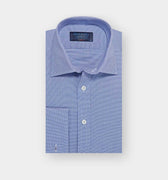 Classic Fit Navy Micro Houndstooth Cotton Shirt with Classic Collar & Double Cuff