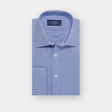 Classic Fit Navy Micro Houndstooth Cotton Shirt with Classic Collar & Double Cuff