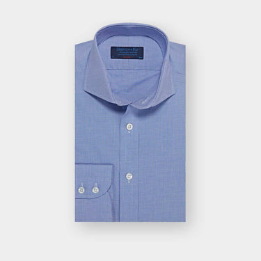 Classic Fit Navy Micro Houndstooth Cotton Shirt with Cut - away Collar & Two Button Cuff