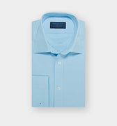 Classic Fit Plain Ice Blue Cotton Poplin Shirt with Classic Collar & Double Cuff