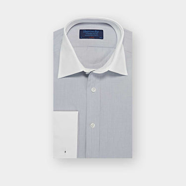 Classic Fit Plain Light Grey End - on - End Cotton Shirt with Classic Collar & Double Cuff