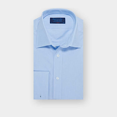 Classic Fit Plain Sky Blue End - on - End Cotton Shirt with Classic Collar & Double Cuff