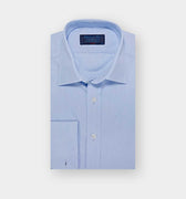 Classic Fit Sky Blue Hairline Stripe Cotton Poplin Shirt with Classic Collar & Double Cuff