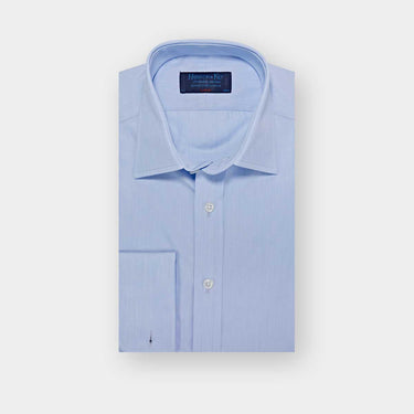 Classic Fit Sky Blue Hairline Stripe Cotton Poplin Shirt with Classic Collar & Double Cuff