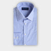 Contemporary Fit Blue Gingham Check Cotton Twill Shirt with Classic Collar & Two Button Cuff