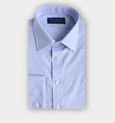 Contemporary Fit Blue Micro Gingham Check Cotton Shirt with Classic Collar & Double Cuff