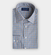 Contemporary Fit Blue Multi Check Cotton Twill Shirt with Classic Collar & Two Button Cuff