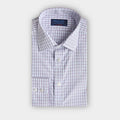 Contemporary Fit Blue & Purple Grid Check Cotton Shirt with Classic Collar & Two Button Cuff