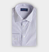 Contemporary Fit Blue & Purple Grid Check Cotton Shirt with Classic Collar & Two Button Cuff