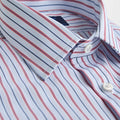 Contemporary Fit Blue & Red Multi Stripe Cotton Shirt with Classic Collar & Double Cuff