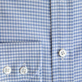 Contemporary Fit Blue Small Gingham Check Cotton Shirt with Button Down Collar & Two Button Cuff