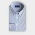 Contemporary Fit Blue Small Gingham Check Cotton Shirt with Button Down Collar & Two Button Cuff