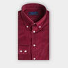 Contemporary Fit Burgundy Fine Corduroy Shirt with Button Down Collar & Two Button Cuff