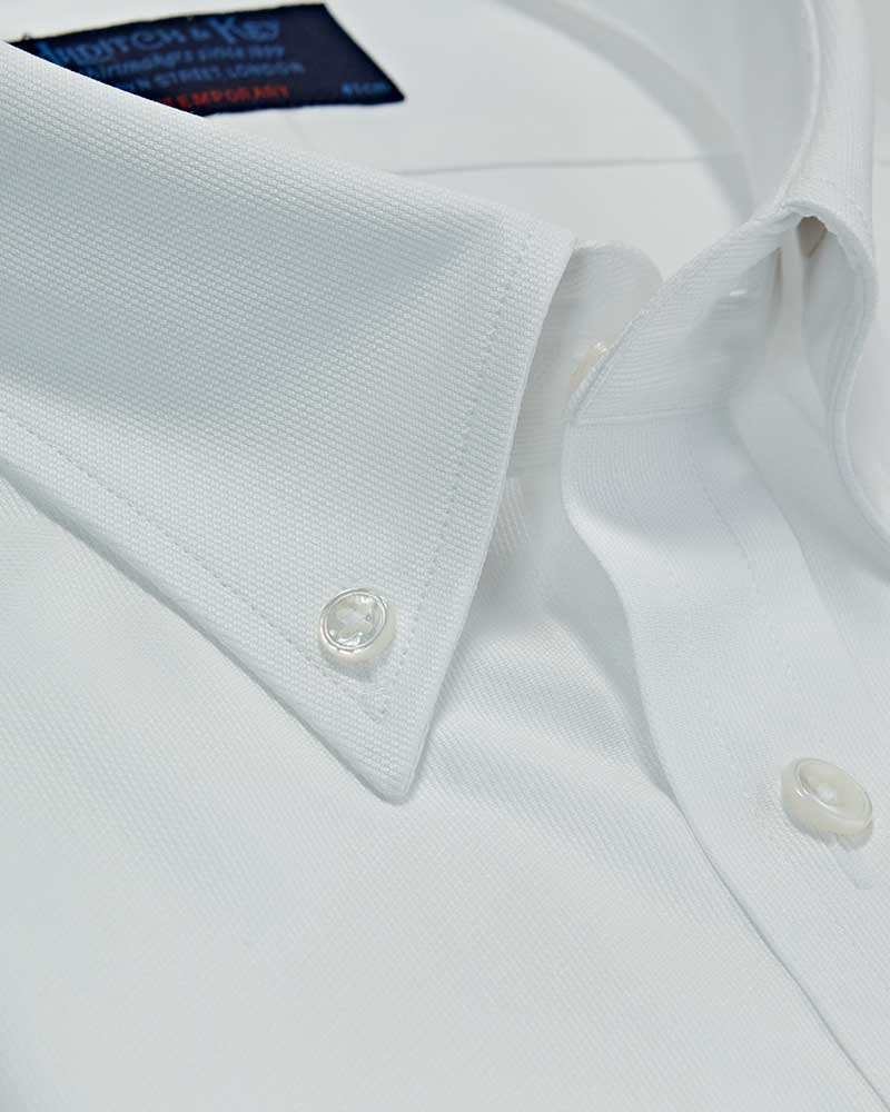 Contemporary Fit, Button Down Collar, 2 Button Cuff, In Plain White Cotton