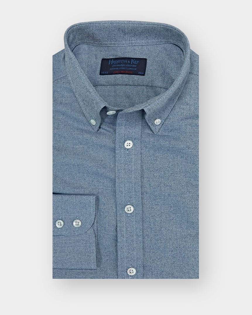 Contemporary Fit, Button Down Collar, 2 Button Cuff Shirt in a Blue Fleck