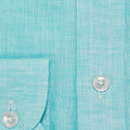 Contemporary Fit, Button Down Collar, 2 Button Cuff Shirt in a Plain Aqua Linen