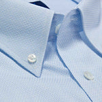 Contemporary Fit, Button Down Collar, 2 Button Cuff Shirt In White with Light Blue Triangles