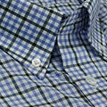 Contemporary Fit, Button Down Collar, Two Button Cuff Shirt In Blue & White With Green Overcheck