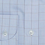 Contemporary Fit, Button Down Collar, Two Button Cuff Shirt In White & Blue With Navy Micro Overcheck