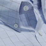 Contemporary Fit, Button Down Collar, Two Button Cuff Shirt In White & Blue With Navy Micro Overcheck