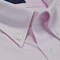 Contemporary Fit, Button Down Collar, Two Button Cuff Shirt In White & Pink Micro Check