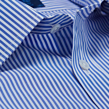 Contemporary Fit, Classic Collar, 2 Button Cuff Shirt in a Blue & White Medium Bengal Poplin Cotton