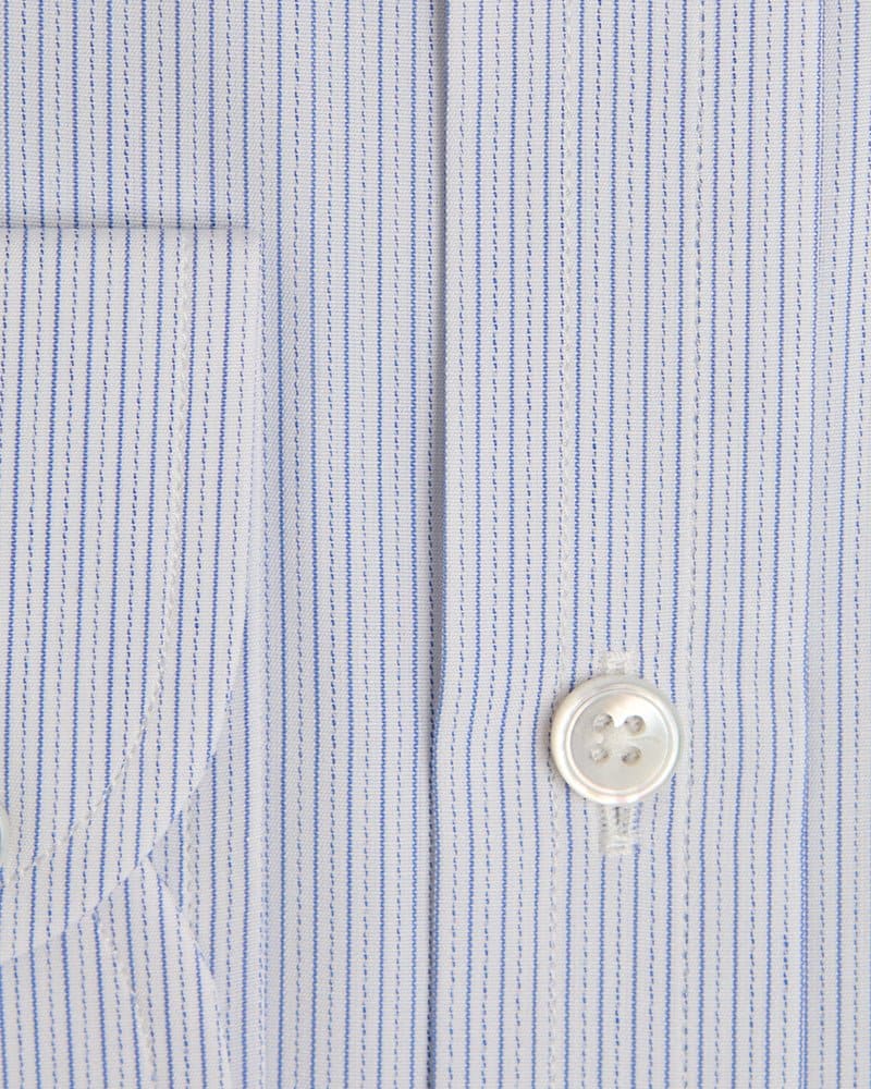 Contemporary Fit, Classic Collar, 2 Button Cuff Shirt in a Blue & White Stripe Poplin Cotton