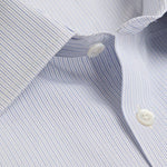 Contemporary Fit, Classic Collar, 2 Button Cuff Shirt in a Blue & White Stripe Poplin Cotton