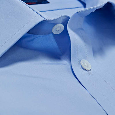 Contemporary Fit, Classic Collar, 2 Button Cuff Shirt in a Plain Sky Blue Poplin Cotton