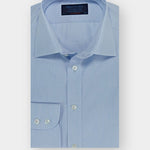 Contemporary Fit, Classic Collar, 2 Button Cuff Shirt In Sky Blue Hairline